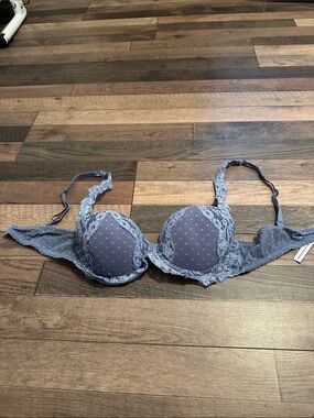 Victoria’s Secret Lace Trim Polka Dot Underwire Bra — Slate Blue
